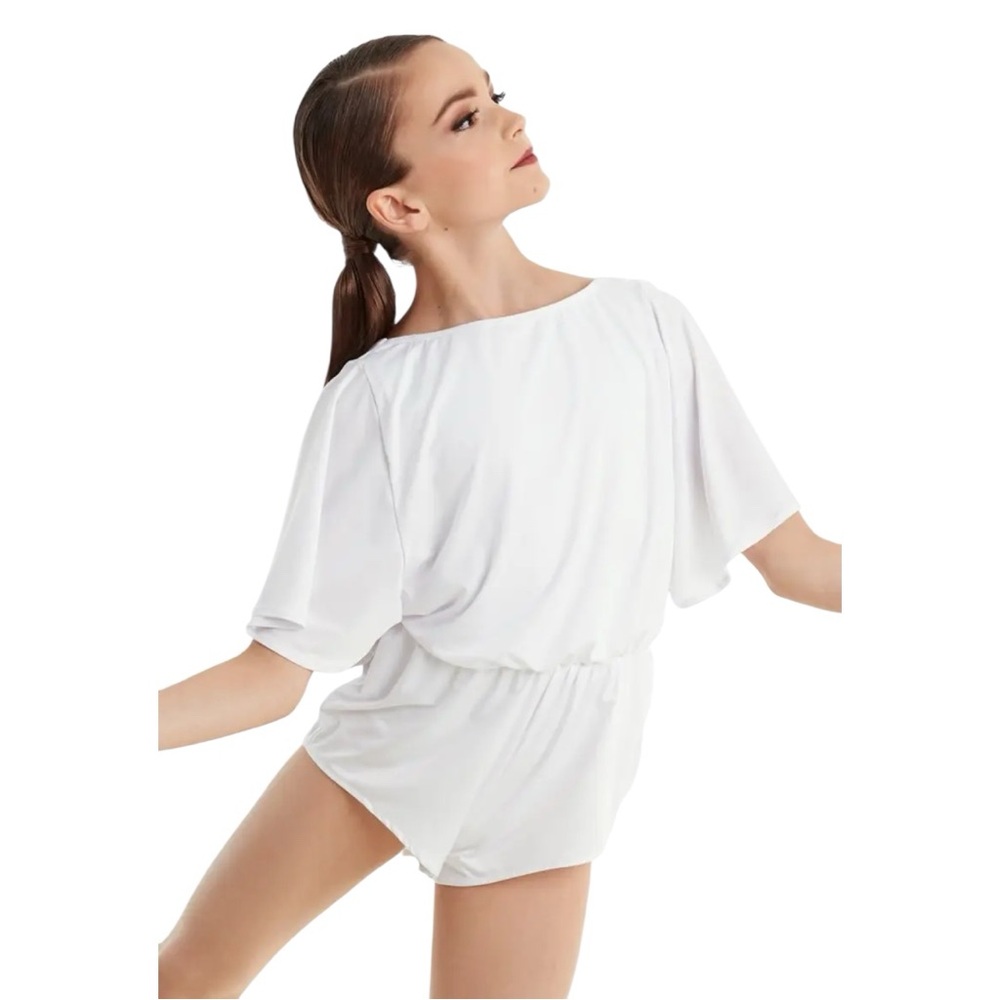 Balera “Islands” Batwing Romper, Open Back, White ⚪️. Childs Large